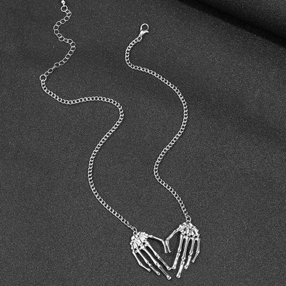 Skeleton Hands Heart- Gothic Dead Dark Love Romance Creepy Scary Horror Necklace - Picture 9 of 11